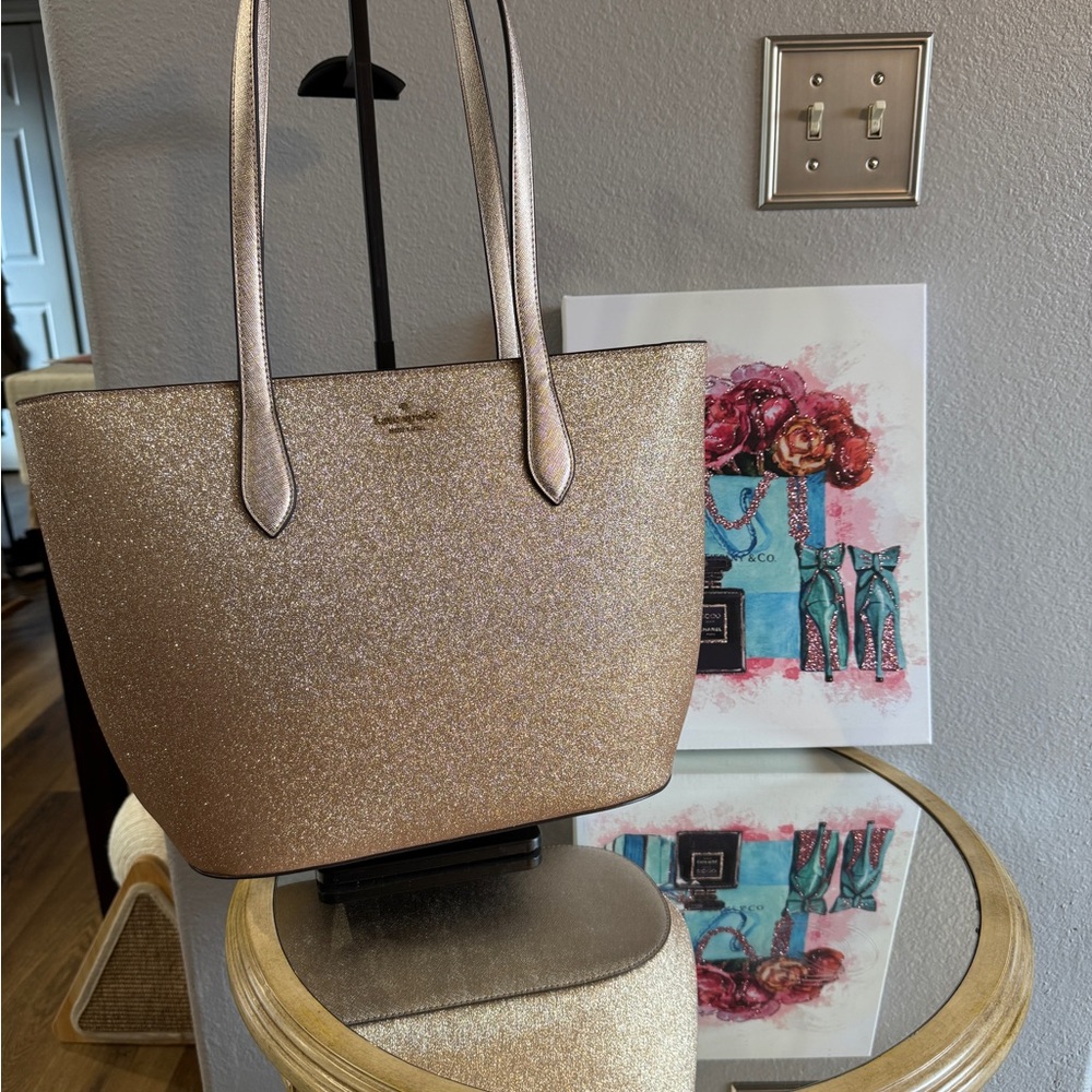 Kate Spade Rose Gold Glitter Tote NWT